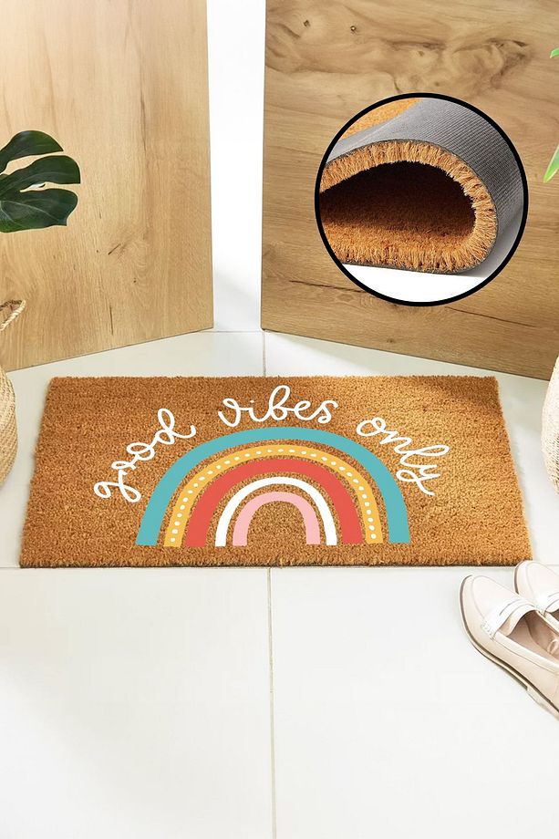 Good Vibes Only Yazılı Kapı Önü Paspası Koko Paspas Kıl Paspas Dış Kapı Önü Paspası Baskılı - 1