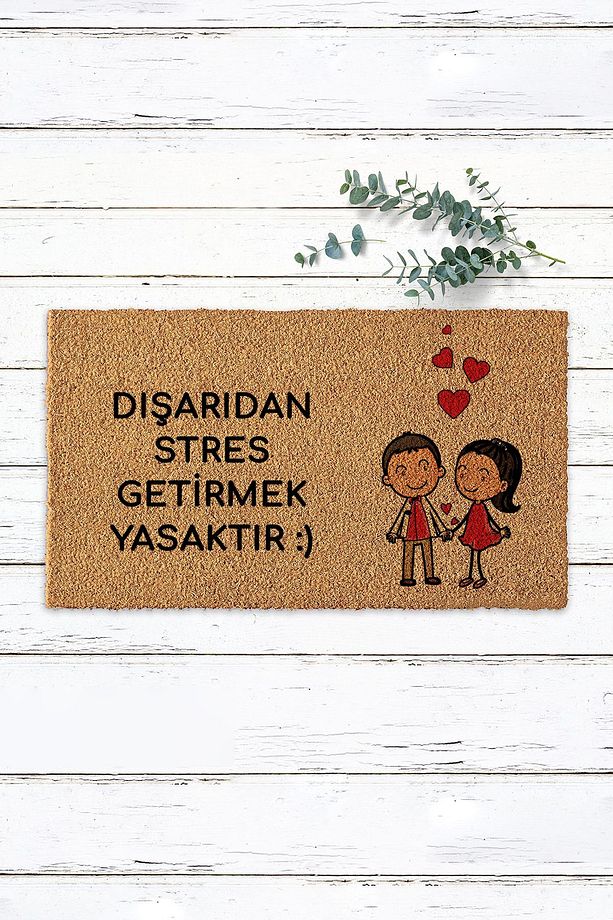 Dışarıdan Stres Getirmek Yasaktır Çift Figürlü Koko Kapı Önü Paspası Kıl Paspas Dış Kapı Paspası - 1