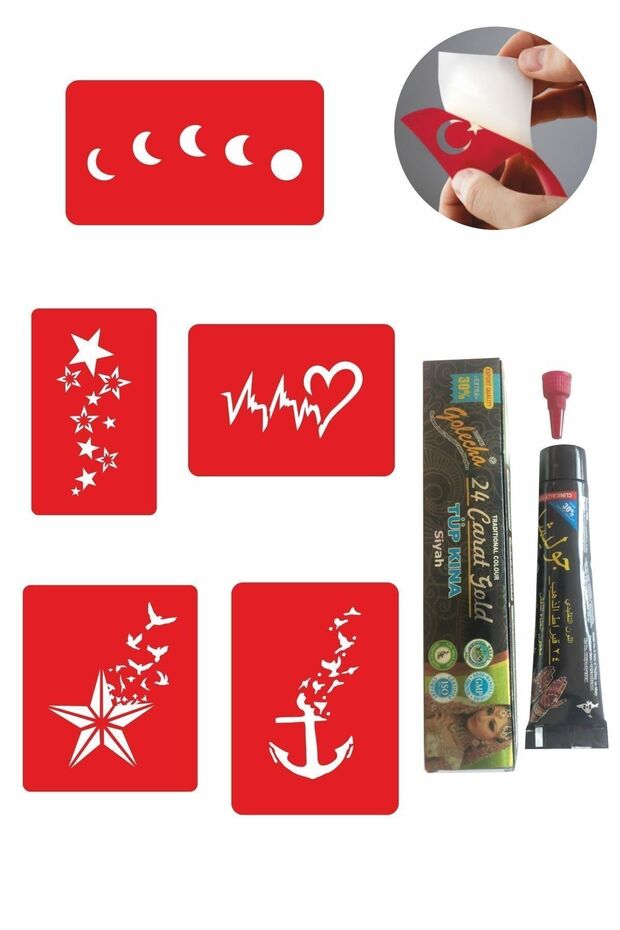 Kalp Ve Yıldız Desenleri Hint Kınası Ile Geçici Dövme Yapma Seti - 1