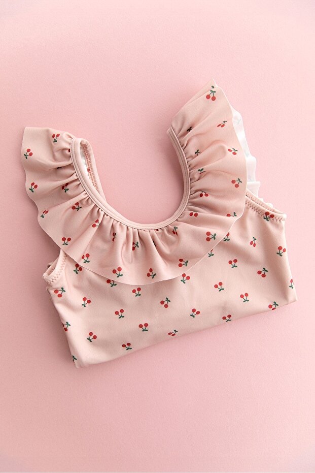 ملابس سباحة صغيرة للأطفال مكشكشة بنمط الكرز - 2