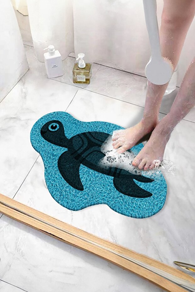 Turtle curly bath mat 40x60 cm blue