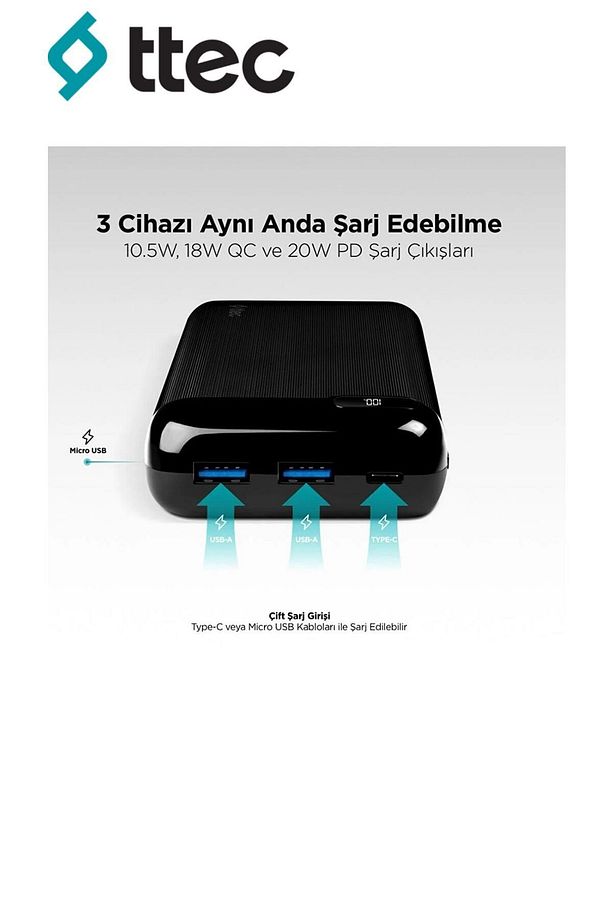 Pro Lcd 20.000 Mah Pd 20w 4kat Hızlı Qc Taşınabilir Şarj Aleti Powerbank 2bb186s - 2