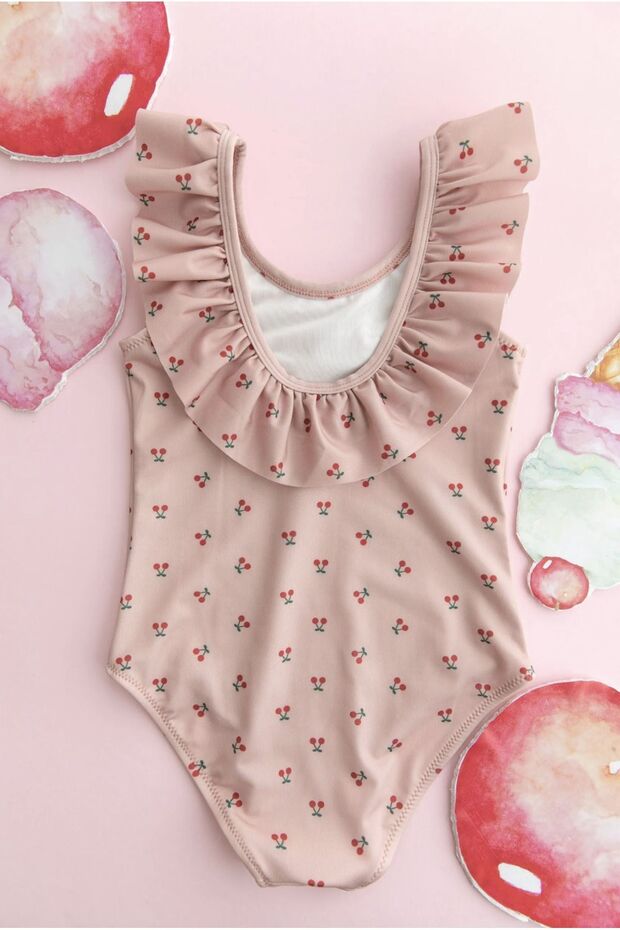 ملابس سباحة صغيرة للأطفال مكشكشة بنمط الكرز - 3