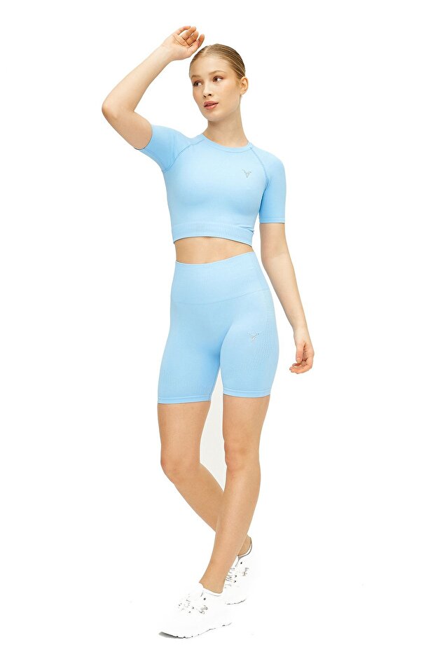 Seamless Tummy Control Leggings and Short Sleeve Bustier Sports Bottom-Top Set