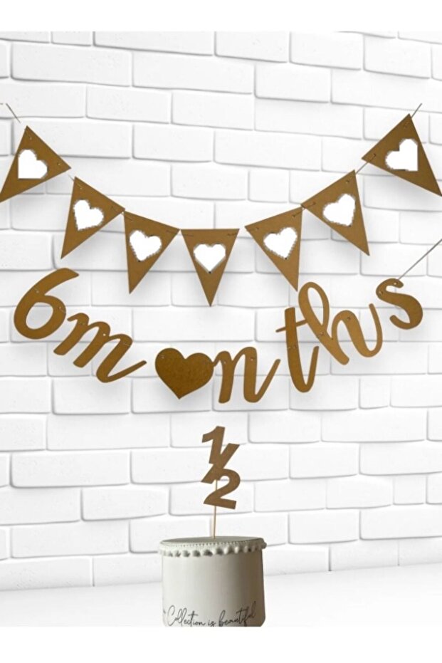 Half a Year (6 months) Themed 3-Piece Party Set: Wall Sign, Cake Topper, Heart-Shaped Topping