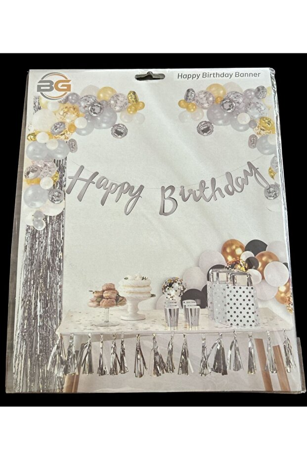 HAPPY BIRTHDAY SILVER CALLIGRAPHY BANNER