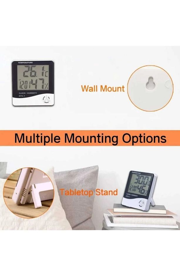 Termometre Dijital Sıcaklık Ve Nem Ölçer Duvar Tipi Masa Tipi Lcd Ekran Saat - 4