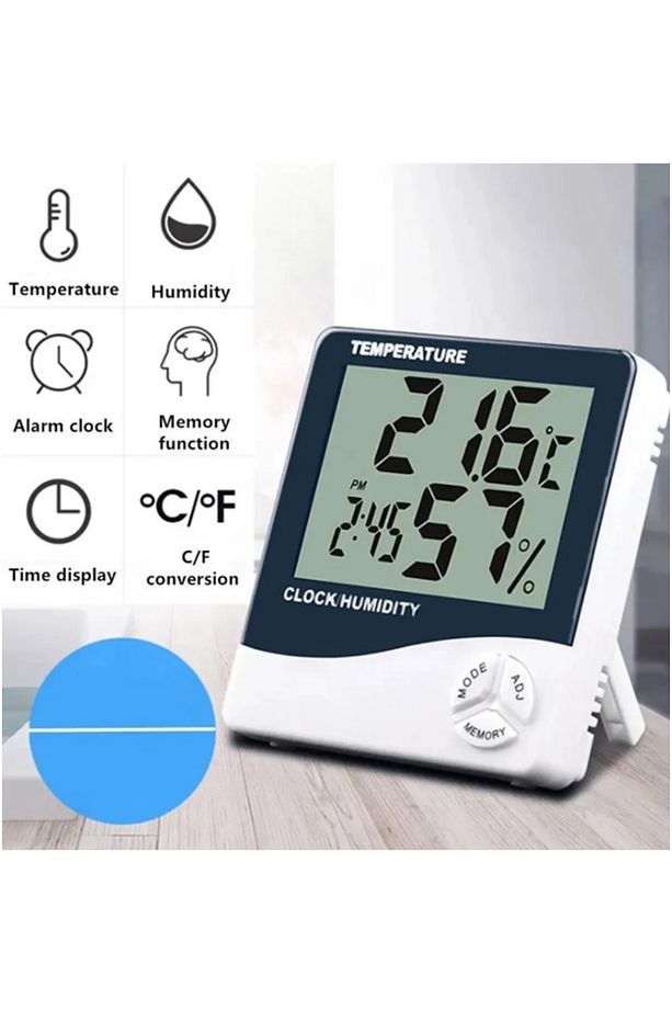 Termometre Dijital Sıcaklık Ve Nem Ölçer Duvar Tipi Masa Tipi Lcd Ekran Saat - 2