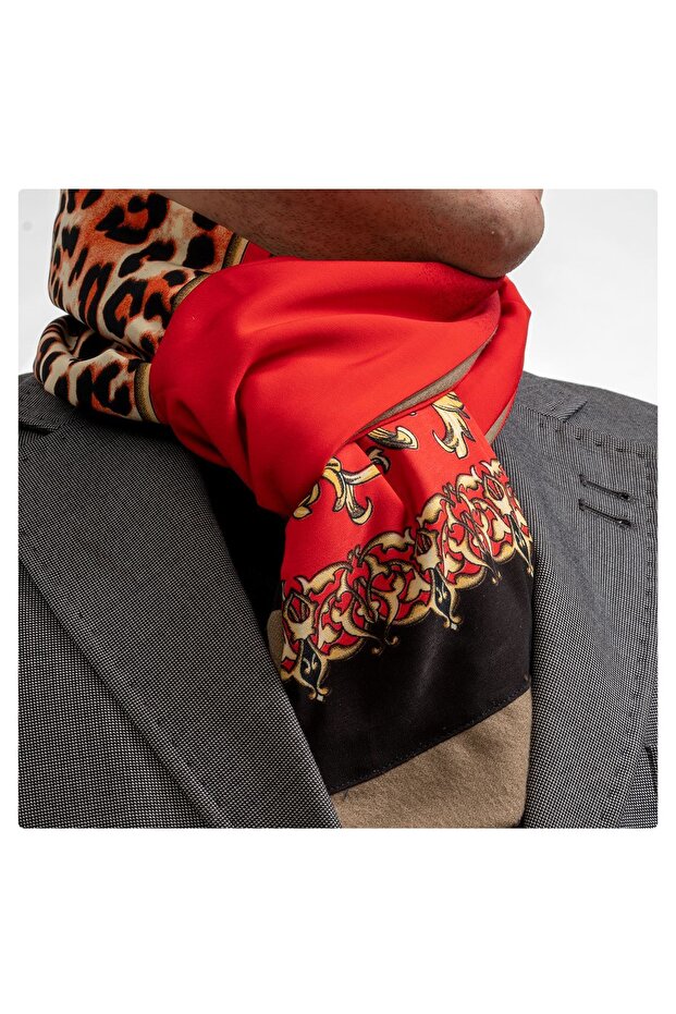 Red Leopard Pattern Printed Double Sided Scarf - 1
