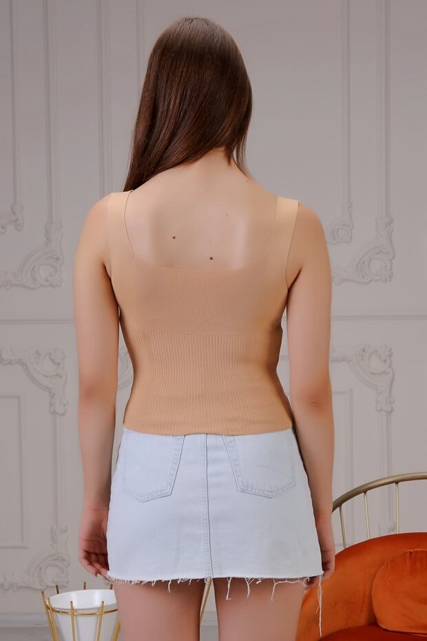 Kadın Kalın Askılı Krem Atlet - 5