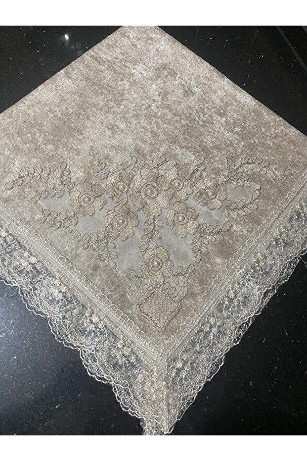 Velvet French Laced Lace Pearl Embroidered Dowry Cappuccino Luxury Bundle