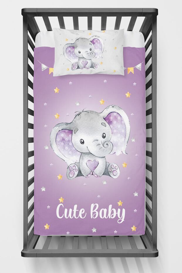 Baby Bedspread with Purple Ears Elephant