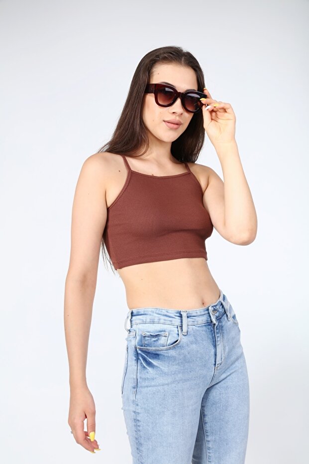 المرأة البني الأساسية حبل حزام المحاصيل الأعلى - 4