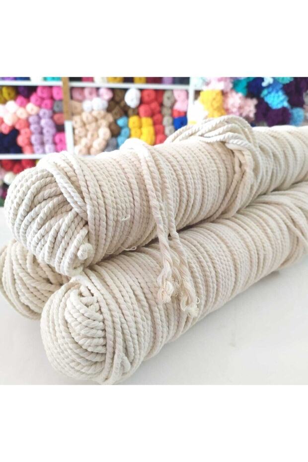 3 Mm Makrome Ekru Ipi Hamak Hobi Ipi Yumuşak Pamuklu (1 Kg ) - 1