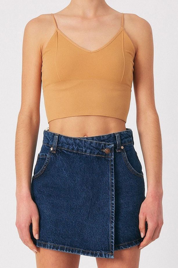Kadın Koyu Mavi Denim Kot Şort Asimetrik Kapamalı Fermuarlı Jeans Şort Etek / Bermuda - 5