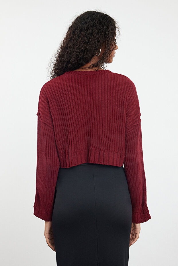 Burgunder Super Crop Basic Strickpullover TWOAW24KZ00275 - 5