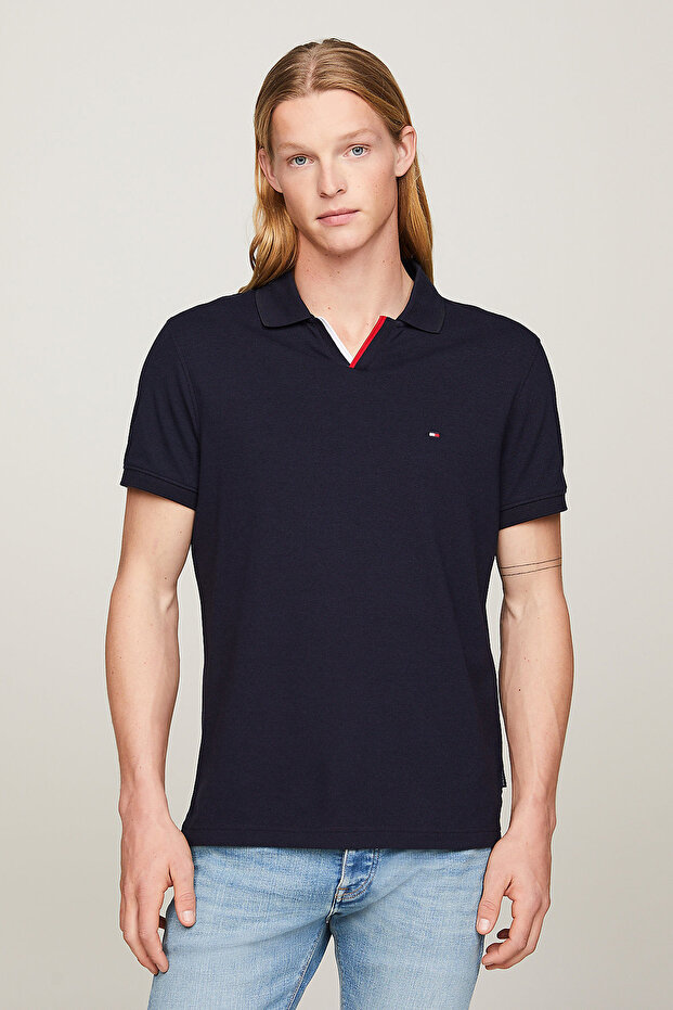 Men's Logo Printed Crew Neck Regular Cut Navy Blue Polo Collar T-Shirt MW0MW34772-DW5