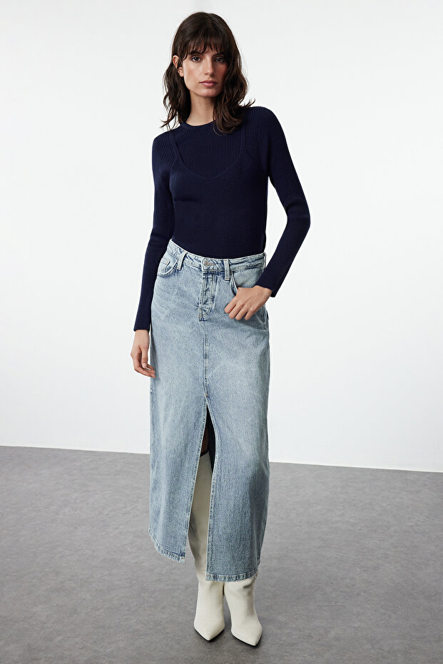 Marineblauer Basic Double Knit Pullover TWOAW25KZ00016 - 1