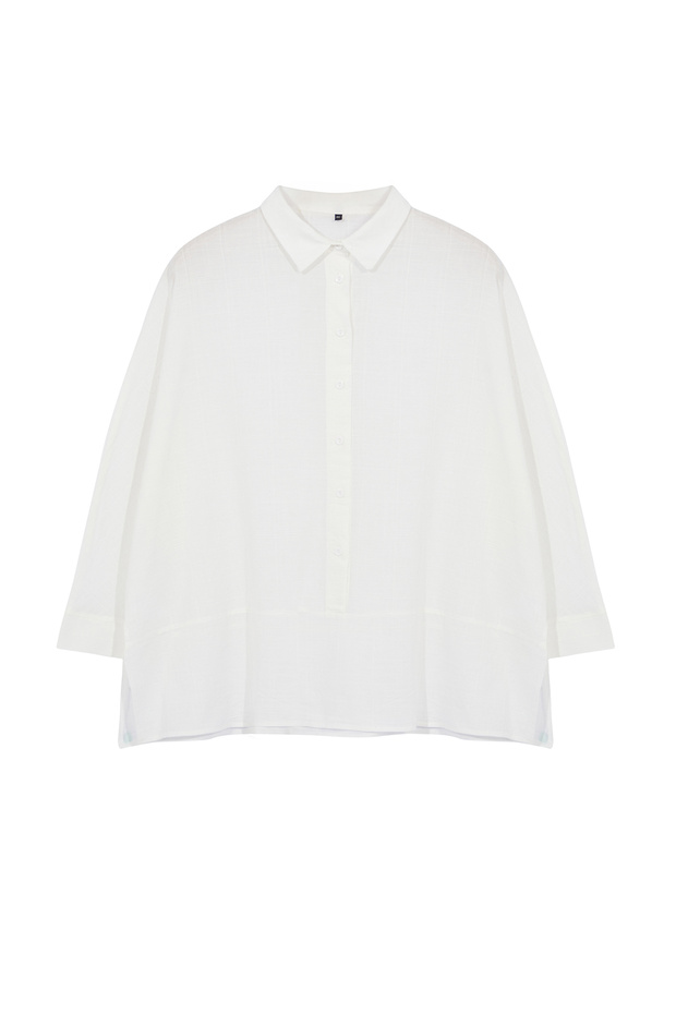 Koszula damska w stylu lnianym, oversize, tkana, kolor ecru TEDAW25AX00000 - 5