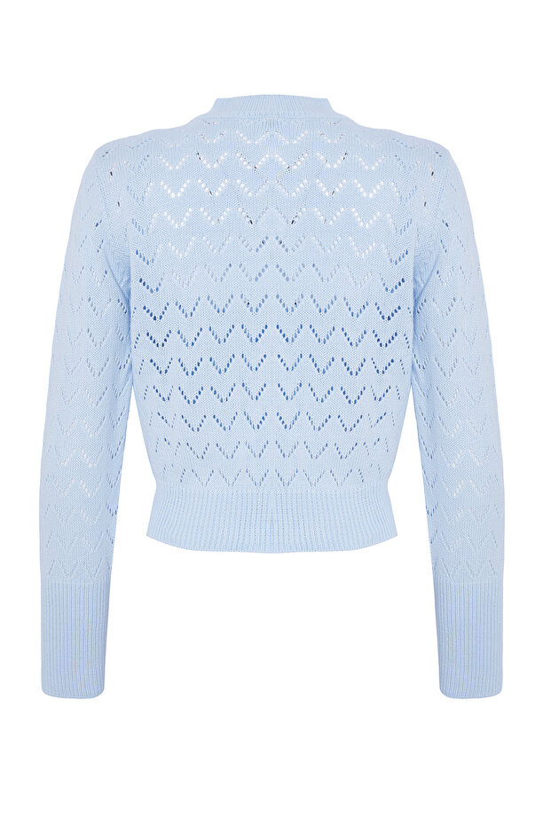 Mavi Ajurlu/Delikli Crop/Kısa Triko 2'li Bluz-Hırka Takım TWOSS23HI00000 - 6