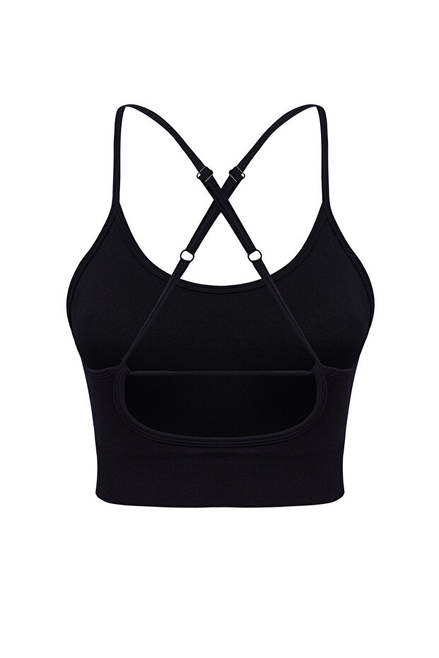 Siyah Seamless/Dikişsiz Destekli Ayarlanabilir İp Askılı Yoga Örme Spor Sütyeni THMAW25SS00001 - 8