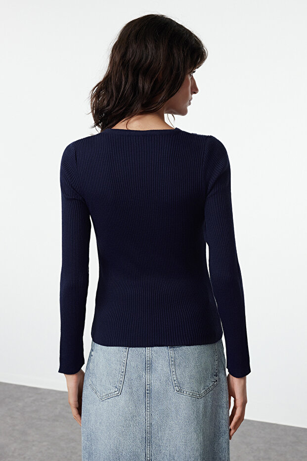 Marineblauer Basic Double Knit Pullover TWOAW25KZ00016 - 5