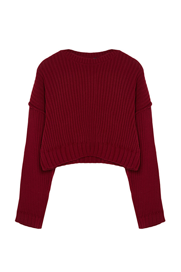 Burgunder Super Crop Basic Strickpullover TWOAW24KZ00275 - 6