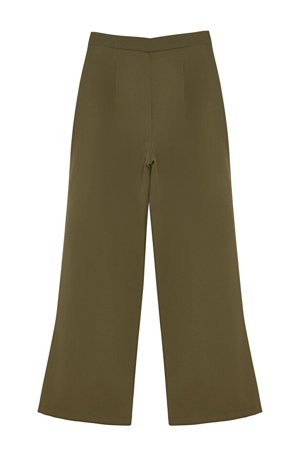Haki Geniş Paça/Wide Leg Pilili Dokuma Kumaş Pantolon TWOSS21PL0189 - 7
