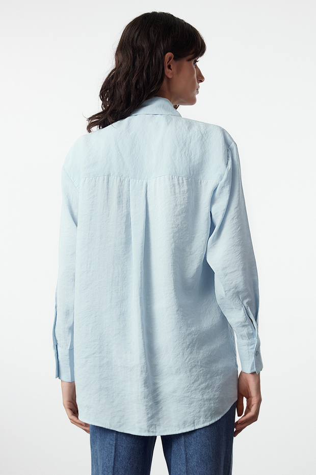 Açık Mavi Tencel Dokuma Gömlek TCTSS24TG00078 - 5