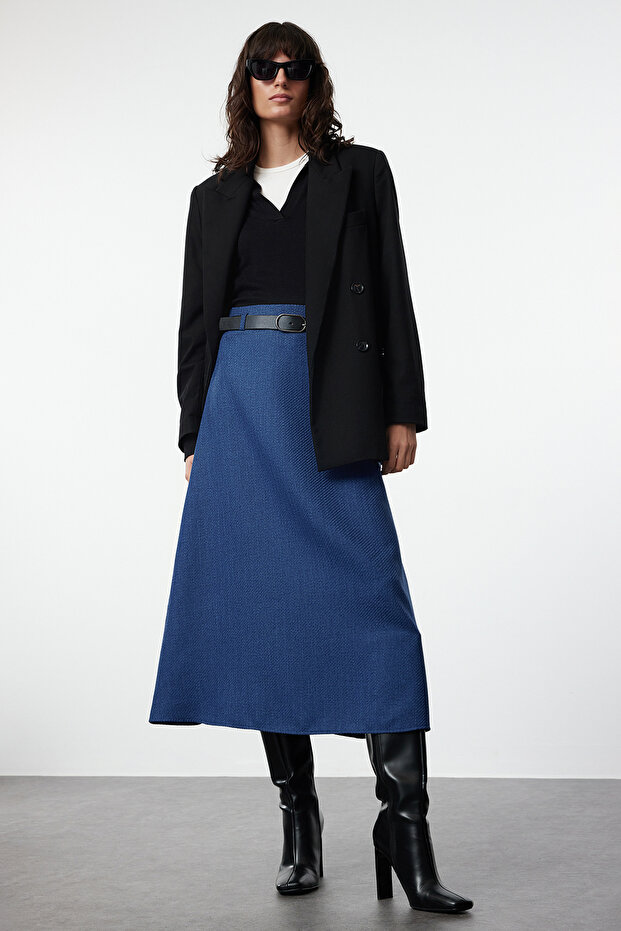 Indigo Belted Woven Skirt TCTAW23EE00014