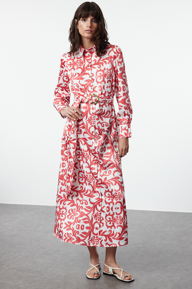 Ecru Floral Pattern - Woven Fabric Dress TCTSS24EB00256