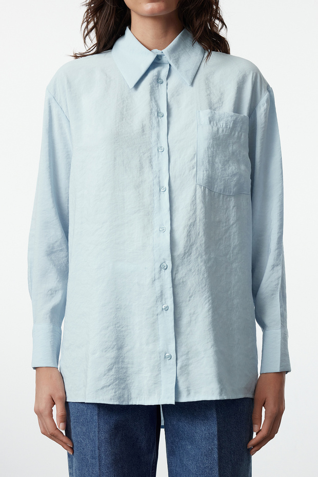 Açık Mavi Tencel Dokuma Gömlek TCTSS24TG00078 - 4