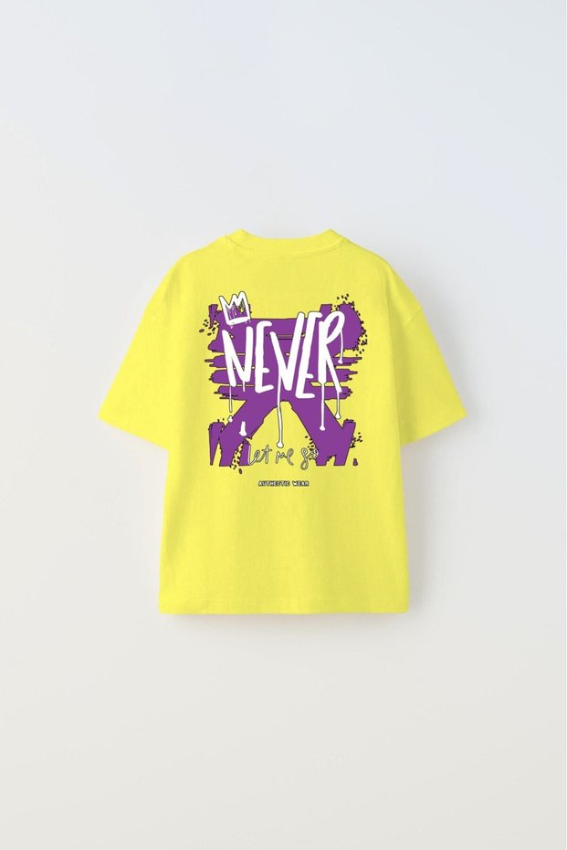 Never Let Me Go Written Printed Yellow Children's T-Shirt