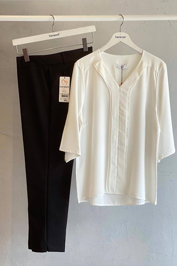 Yarım Kol Krep Bluz - 6