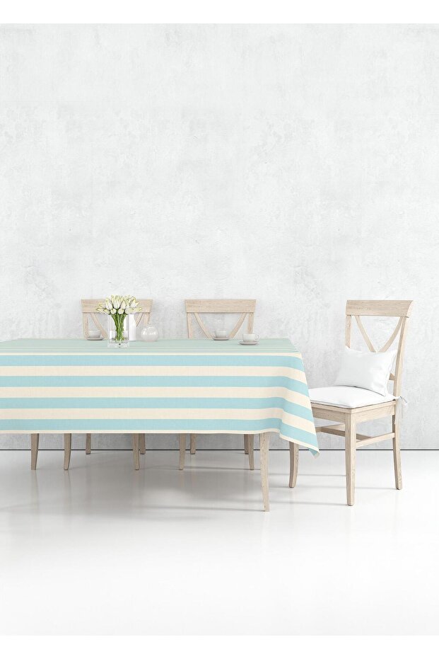 مفرش طاولة مستطيل مخطط أزرق 150x230 سم