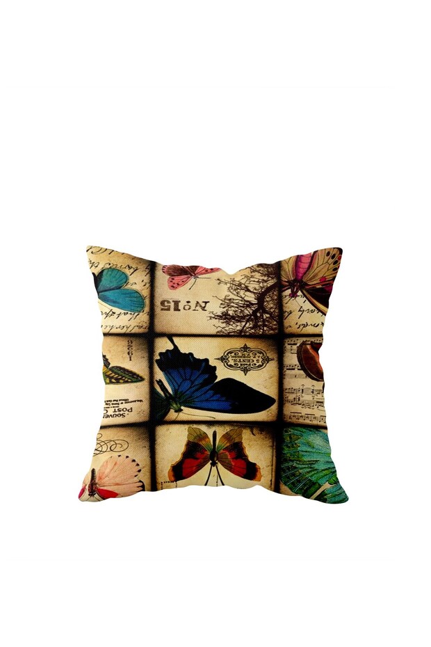 Vintage Colorful Butterfly Patterned Single Side Hidden Zipper Pillowcase Throw Pillow Sofa Pillowcase