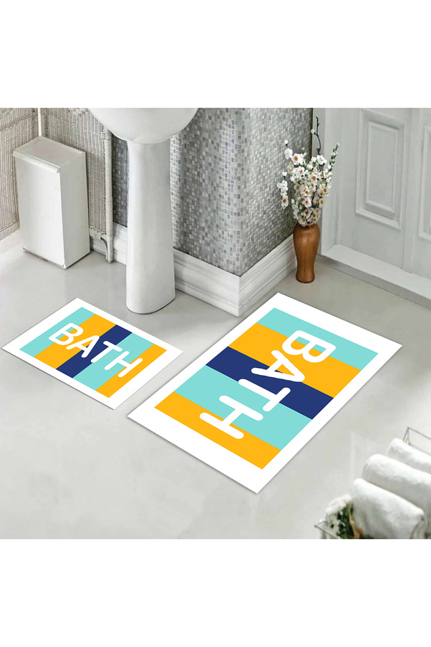 Patterned Printed Soft and Durable Bath Mat Set - Machine Washable - 1