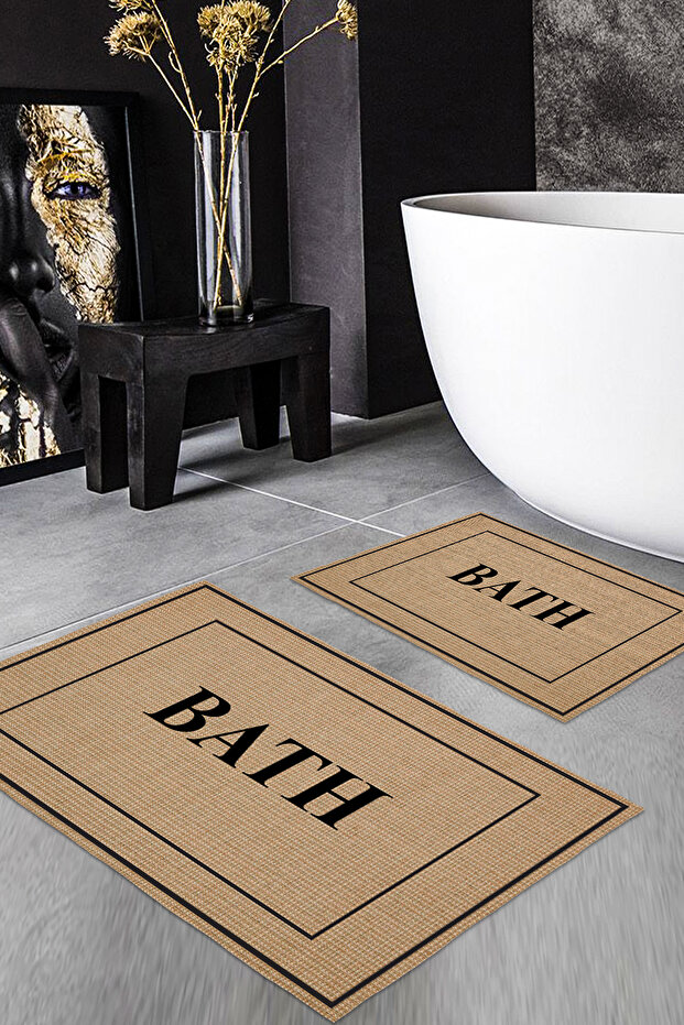 Patterned Printed Soft and Durable Bath Mat Set - Machine Washable - 2