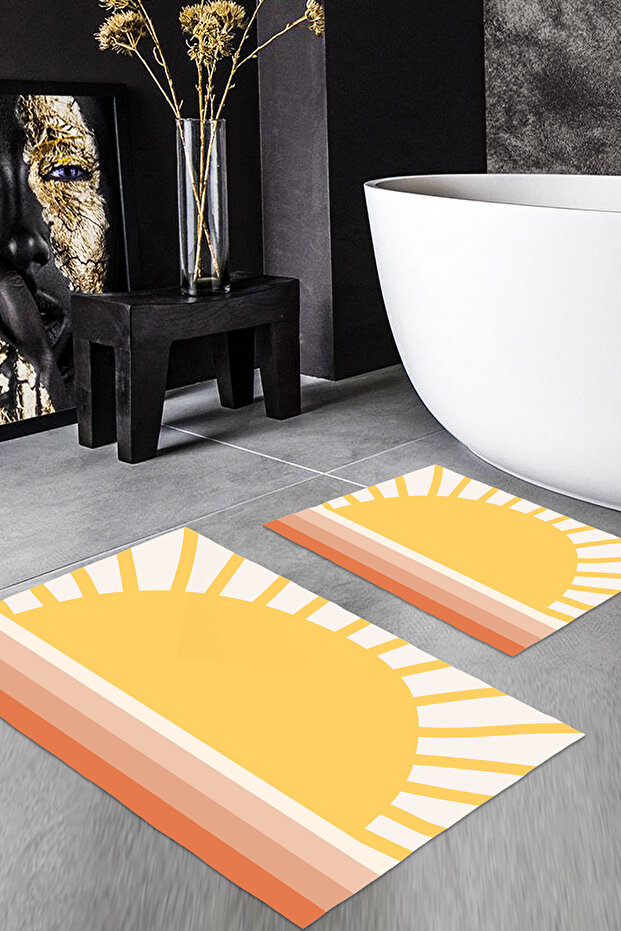 Patterned Printed Soft and Durable Bath Mat Set - Machine Washable - 2