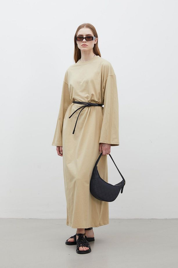 OVERSIZE PAMUKLU ELBİSE CAMEL - 1