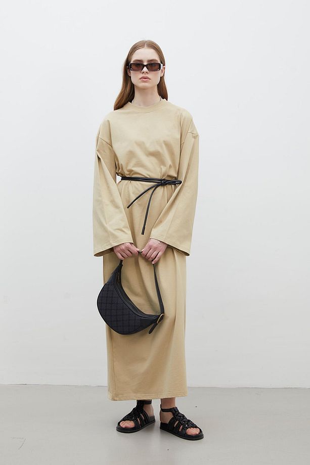 OVERSIZE PAMUKLU ELBİSE CAMEL - 3