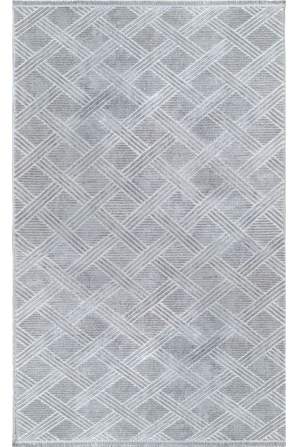 Modern Desenli Halı Koridor Kesme Yolluk Yumuşak Doku  Dokuma Makine Halısı 9526A GRİ ŞURA - 2