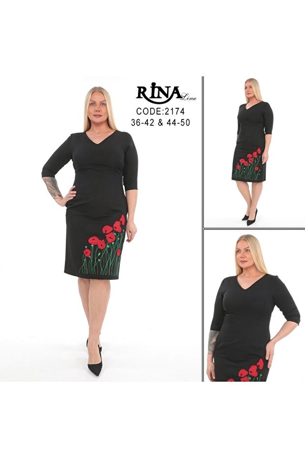 Rochie midi brodata cu mac - 1