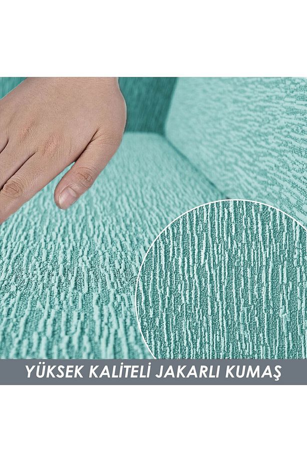 Jakarlı 3 Kişilik Mint Lastikli Kanepe Örtüsü | Lastikli Koltuk Örtüsü | koltuk kılıfı - 4