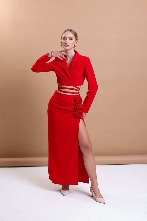 Crop Blazer ve yırtmaçlı maxi etek - 2