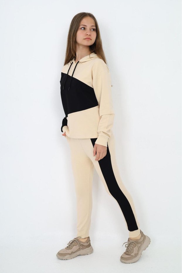 100% Cotton Hooded Long Sleeve Tracksuit Set for Girls