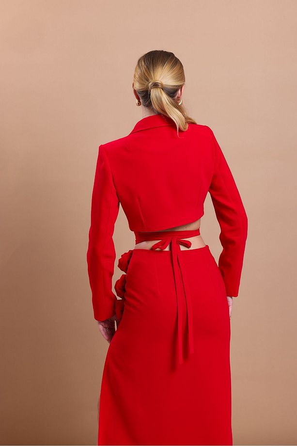 Crop Blazer ve yırtmaçlı maxi etek - 6