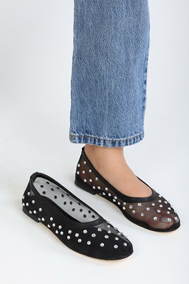 Fekete Danty Mesh köves női napi balerinák - 5