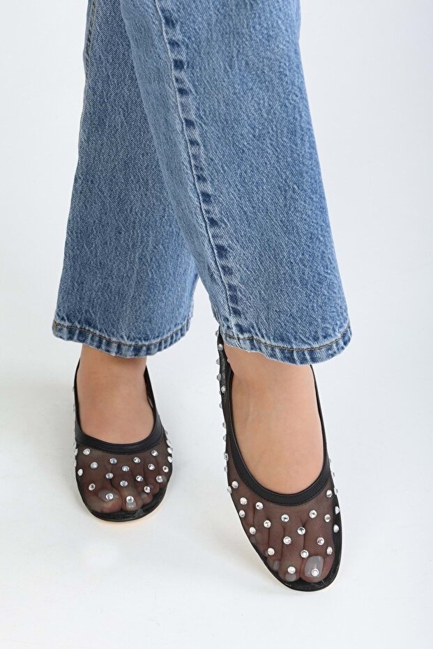 Fekete Danty Mesh köves női napi balerinák - 3