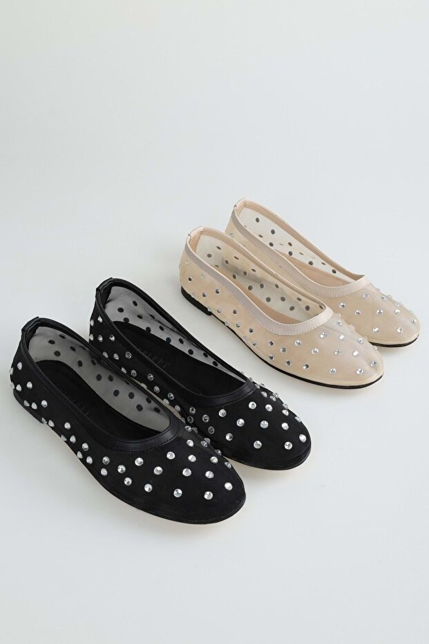 Fekete Danty Mesh köves női napi balerinák - 4